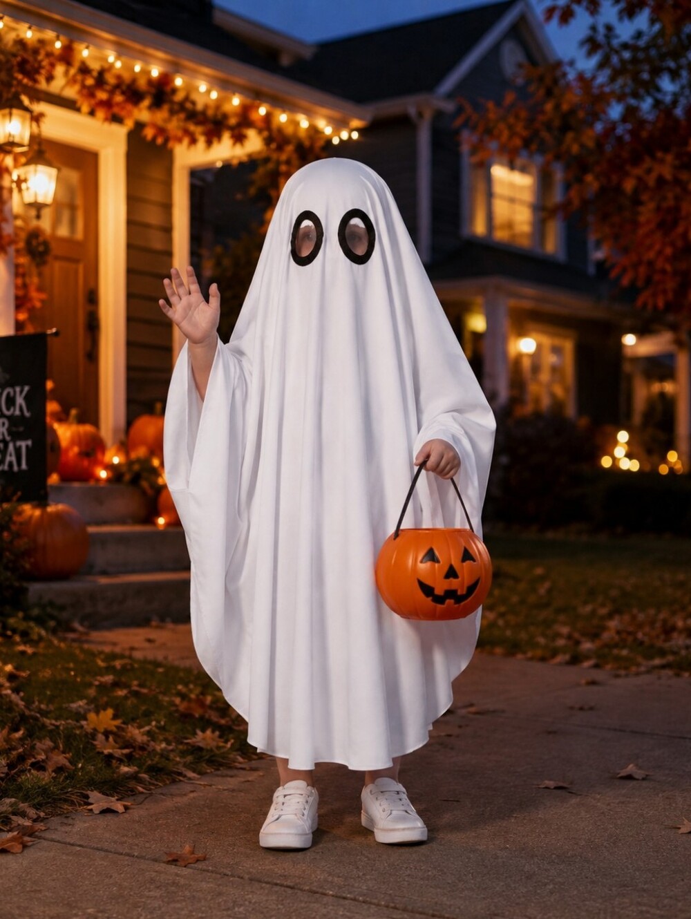 Kids White Ghost Halloween Costume One Size Child New